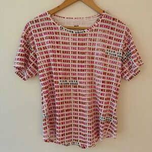 Anthropologie Maeve We Have The Right to be Heard T-shirt Pink Red White Size S